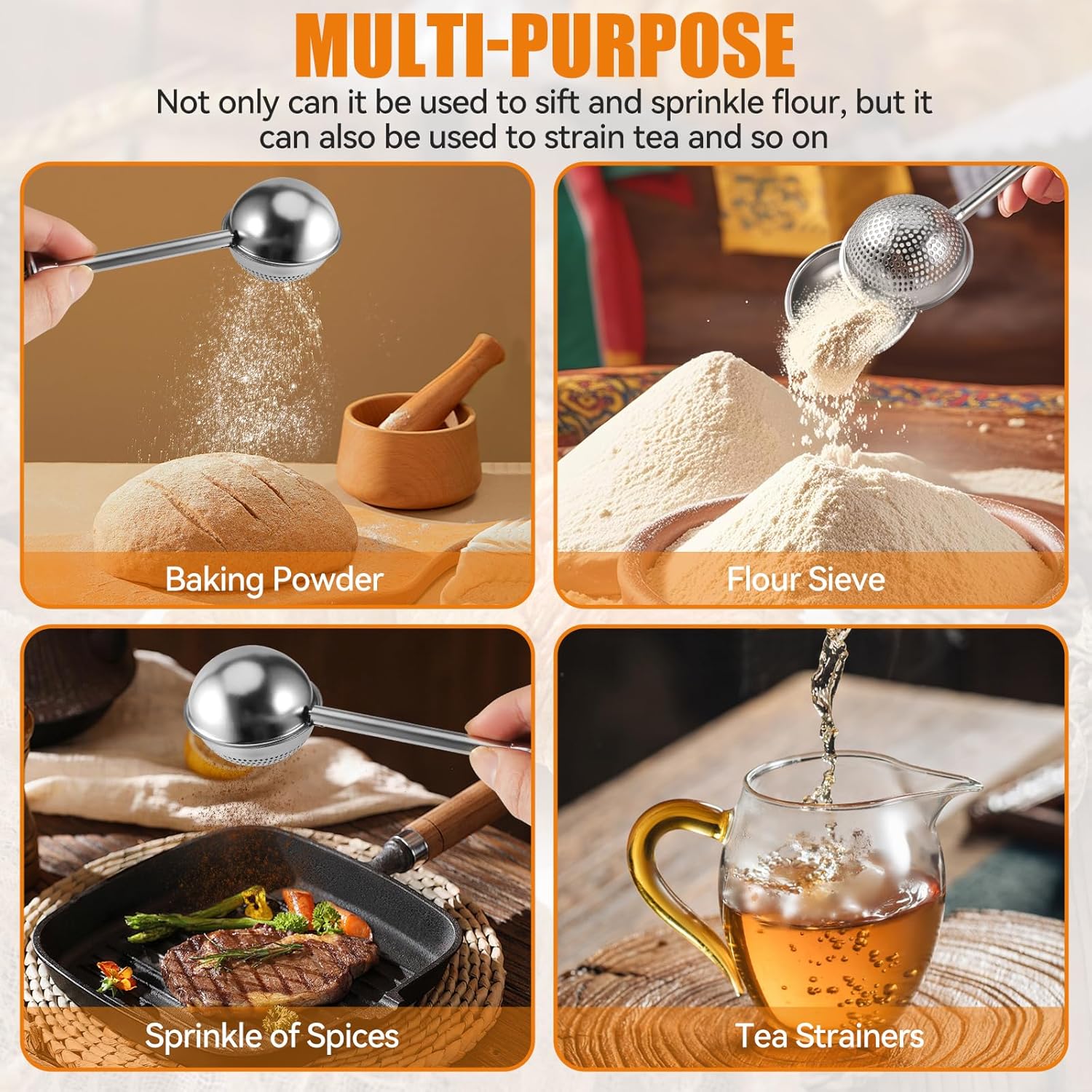 Heavy-Duty Stainless Steel Flour Sifter – Baking Tool Suitable for Powdered Sugar, Spices, and Tea